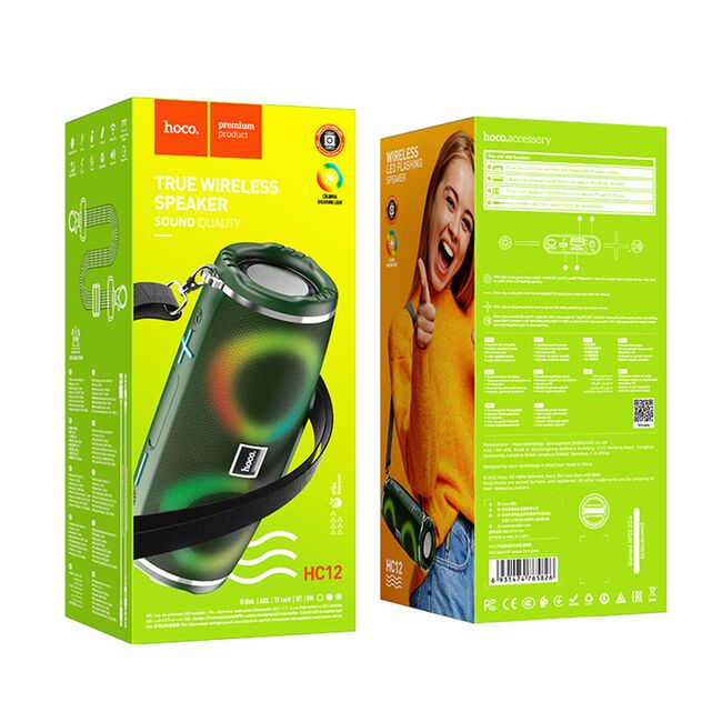 Boxa portabila Bluetooth 5.0, Shoulder Strap, 10W cu lumini RGB Hoco HC12, verde