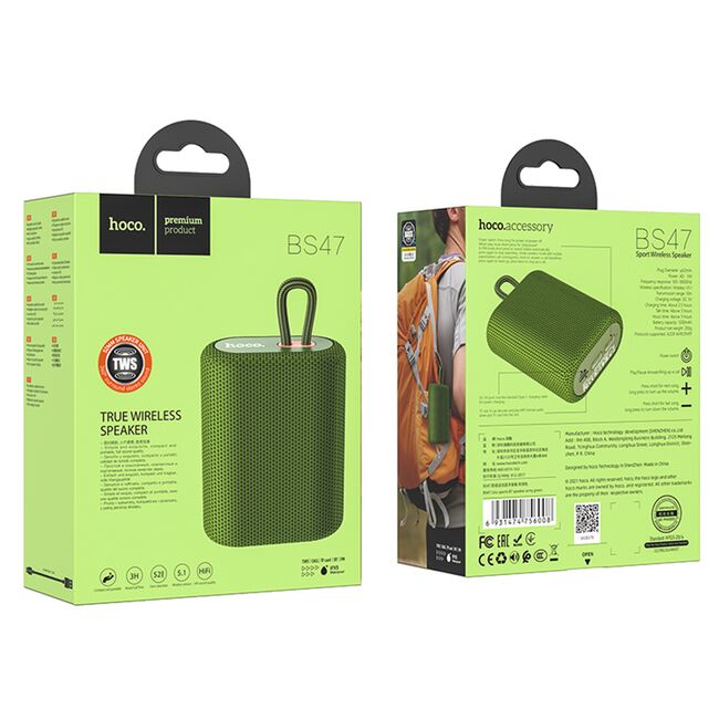 Boxa portabila Bluetooth mica Hoco BS47, Bluetooth, FM, TF Card, TWS, 5W, 1200mAh, verde