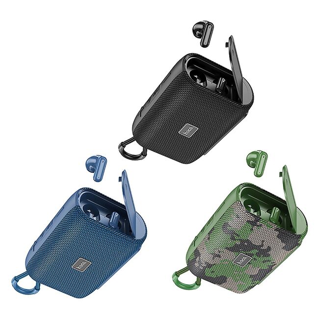 Mini boxa wireless portabila TWS, FM, TF Card, USB, AUX, 1200mAh, 5W + casti Bluetooth Hoco HC15, negru