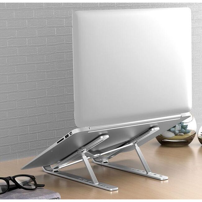 Suport laptop Techsuit, stand pliabil si reglabil universal, aluminiu, argintiu