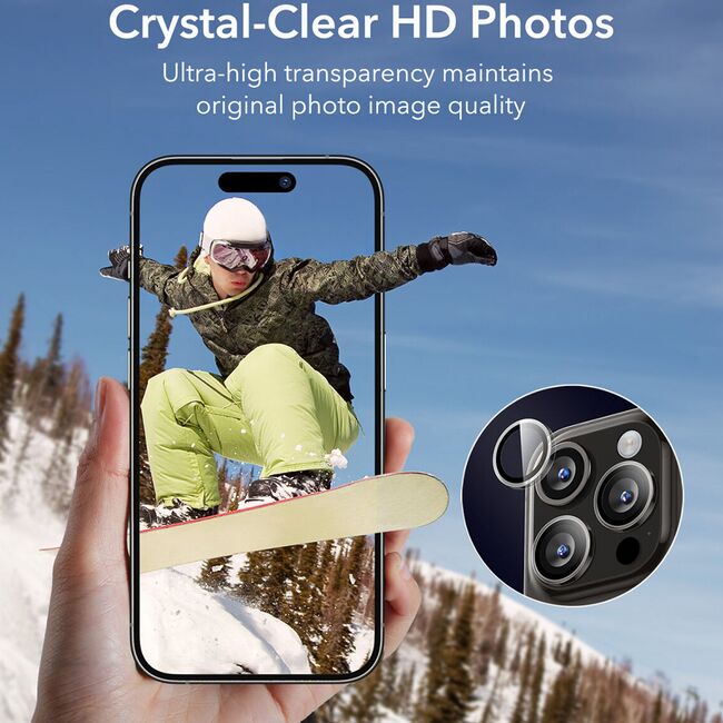 Folie sticla camera iPhone 15 Pro, 15 Pro Max ESR Armorite Camera Lens Protectors, transparenta