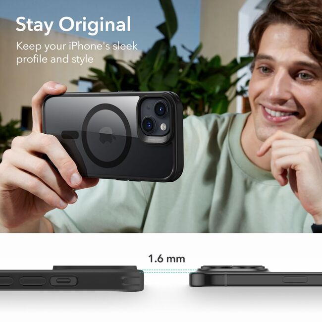 Husa iPhone 15 Plus ESR Classic Hybrid HaloLock, transparent - negru