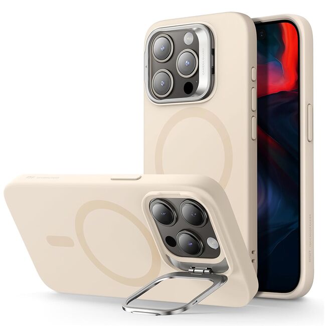 Husa iPhone 15 Pro Max ESR Cloud Soft HaloLock Kickstand, crem