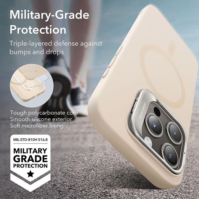 Husa iPhone 15 Pro Max ESR Cloud Soft HaloLock Kickstand, crem