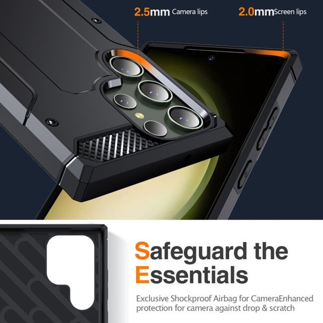 Husa antisoc Samsung Galaxy S23 Ultra Techsuit Hybrid Armor Kickstand, negru