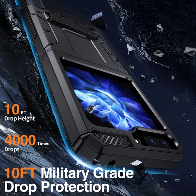 Husa antisoc Samsung Galaxy Z Flip 5 Techsuit Hybrid Armor Kickstand, negru