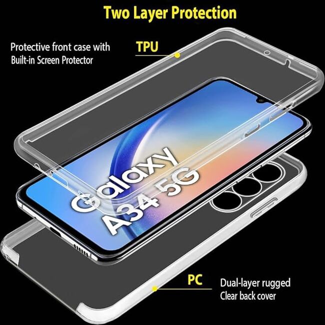 Pachet 360: Husa cu folie integrata pentru Samsung Galaxy A34 Cover360, transparent