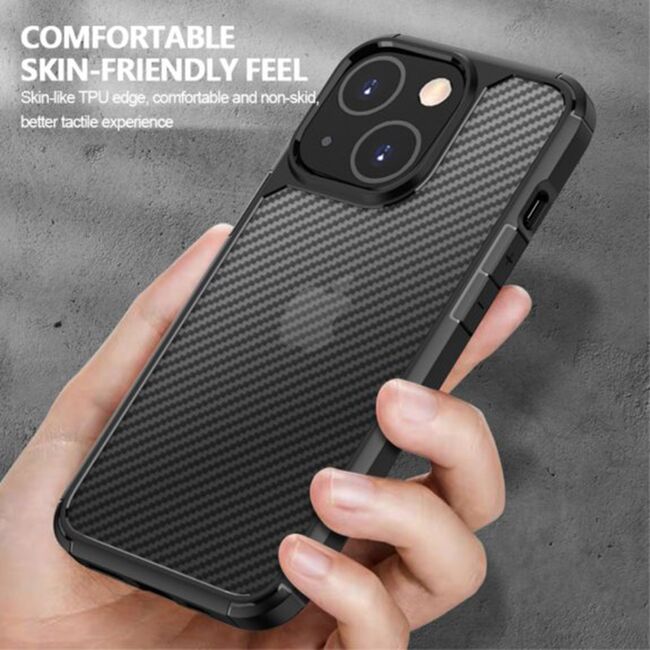 Husa iPhone 15 Plus Techsuit Carbon Fuse transparenta, negru