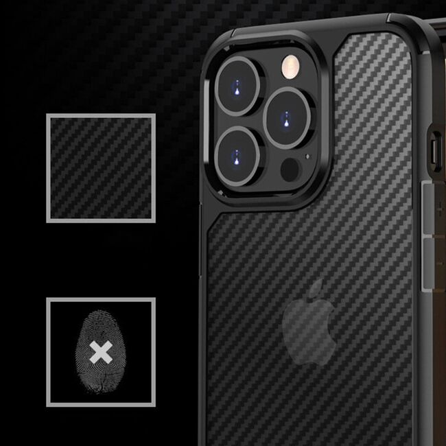 Husa iPhone 15 Pro Max Techsuit Carbon Fuse transparenta, negru