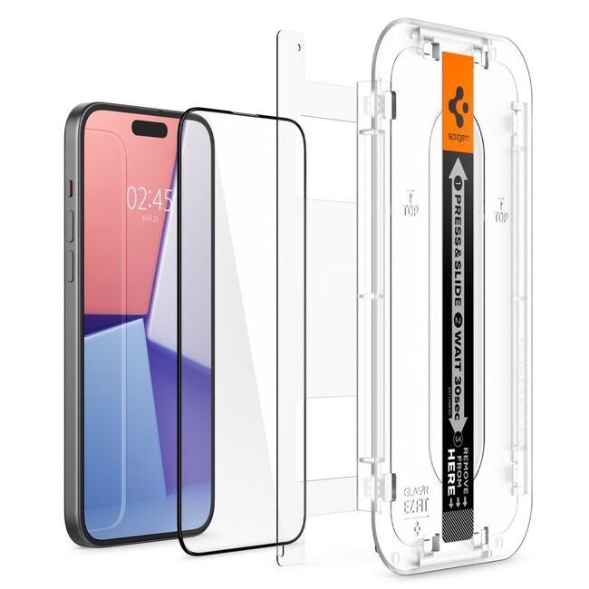 Folie iPhone 15 Plus Spigen Glas.tR EZ Fit, negru