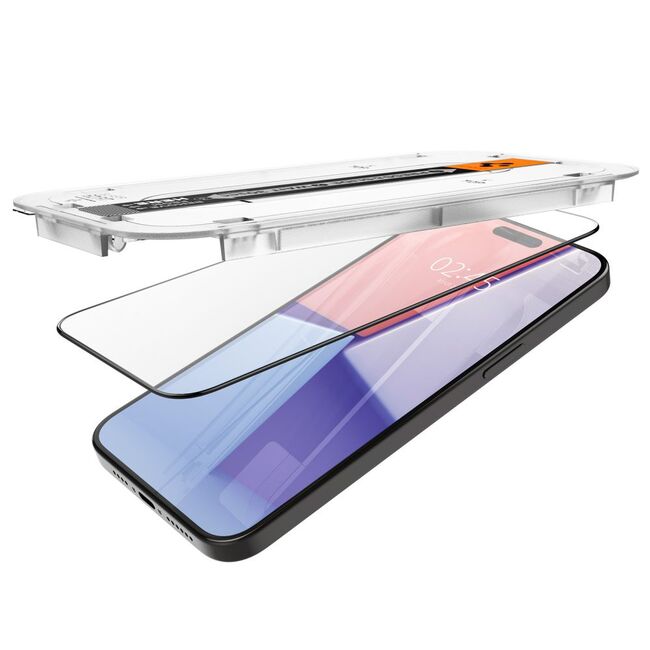 Folie iPhone 15 Pro Spigen Glas.tR EZ Fit, negru