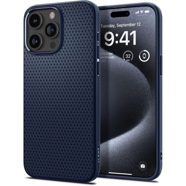 Husa iPhone 15 Pro Spigen Liquid Air, bleumarin