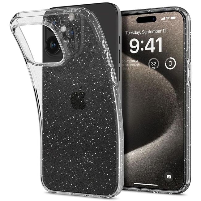 Husa iPhone 15 Pro Max Spigen Liquid Crystal Glitter, Crystal Quartz