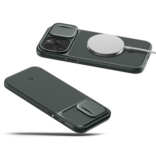 Husa iPhone 15 Pro Spigen Optik Armor, verde