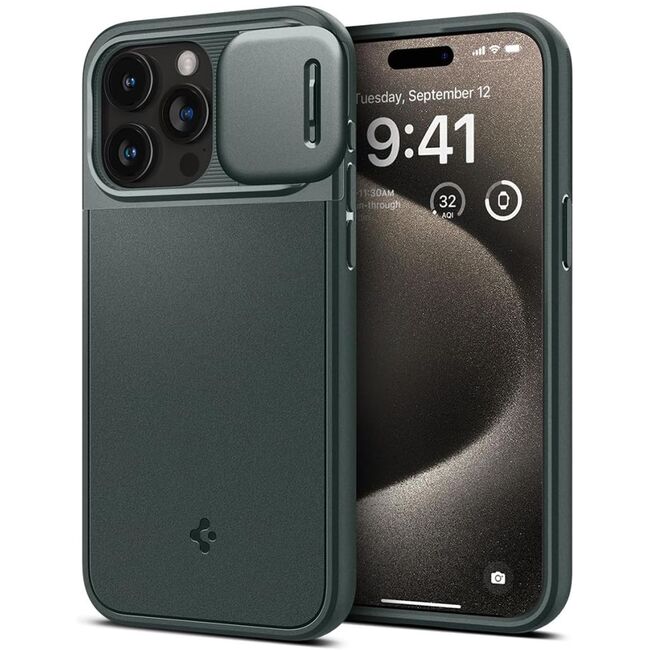 Husa iPhone 15 Pro Max Spigen Optik Armor, verde