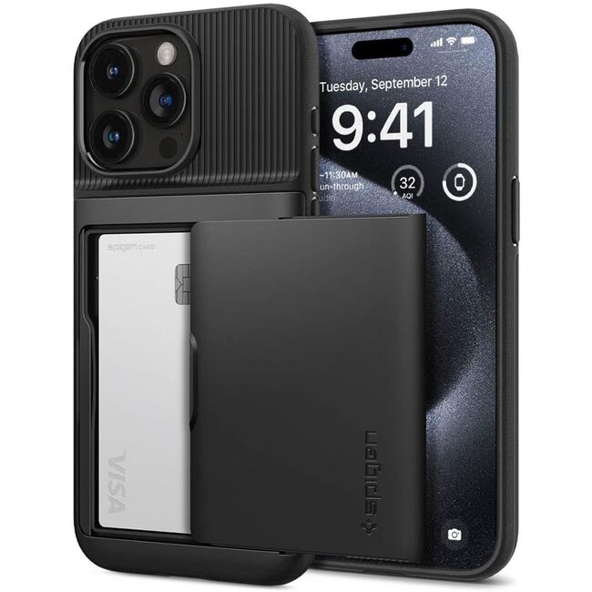 Husa iPhone 15 Pro Spigen Slim Armor CS, negru