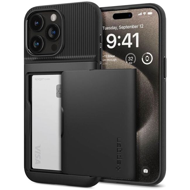 Husa iPhone 15 Pro Max Spigen Slim Armor CS, negru