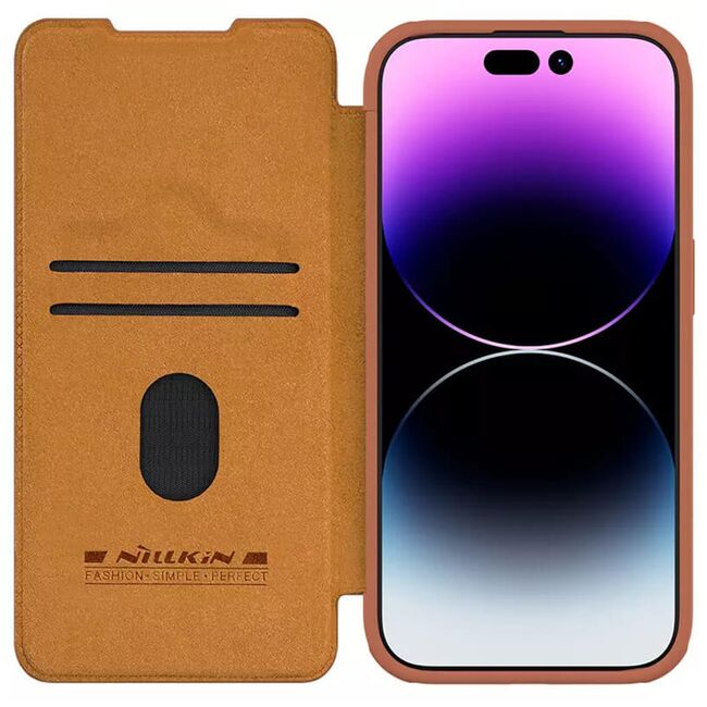 Husa iPhone 15 Pro Max Nillkin QIN Pro Leather, maro