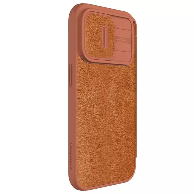 Husa iPhone 15 Pro Max Nillkin QIN Pro Leather, maro