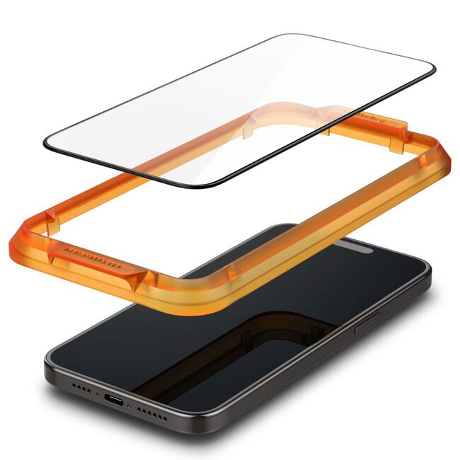 [Pachet 2x] Folie sticla iPhone 15 Pro Max Spigen Glas.tR Align Master, negru