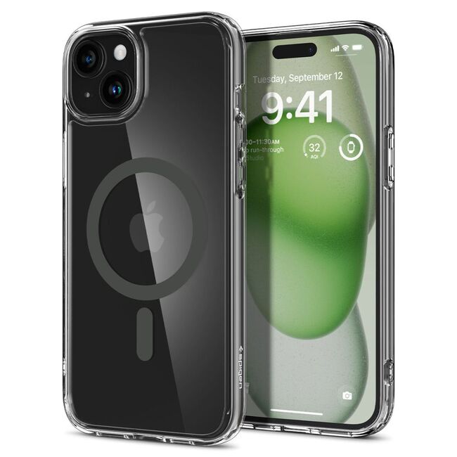 Husa iPhone 15 Spigen Ultra Hybrid MagSafe, transparent-space grey