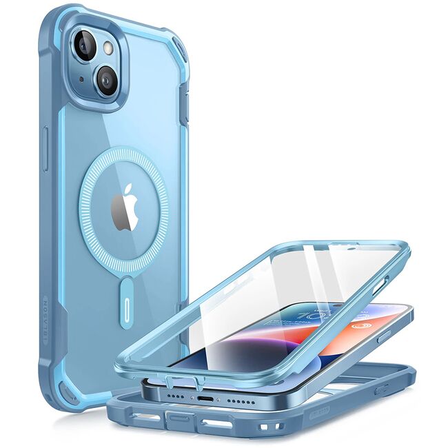 Pachet 360: Husa cu folie integrata iPhone 15 i-Blason Ares MagSafe, blue