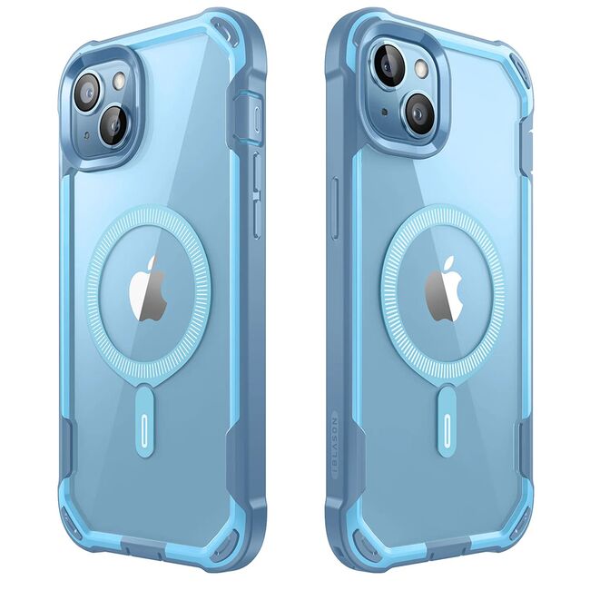 Pachet 360: Husa cu folie integrata iPhone 15 i-Blason Ares MagSafe, blue
