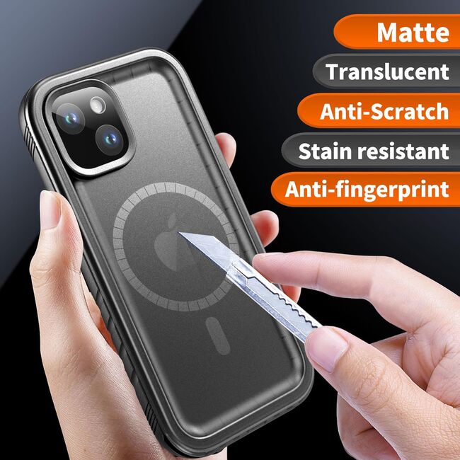 Pachet 360: Husa cu folie integrata iPhone 15 cu MagSafe ShockProof Dust-Water Proof Full Body, negru