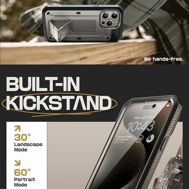 Pachet 360: Husa cu folie integrata iPhone 15 Pro Supcase Unicorn Beetle Pro, titan grey