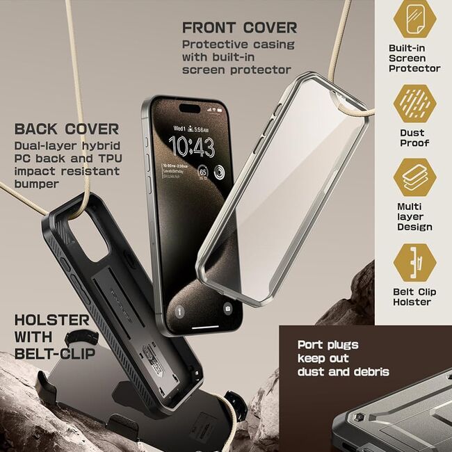 Pachet 360: Husa cu folie integrata iPhone 15 Pro Max Supcase Unicorn Beetle Pro, gri