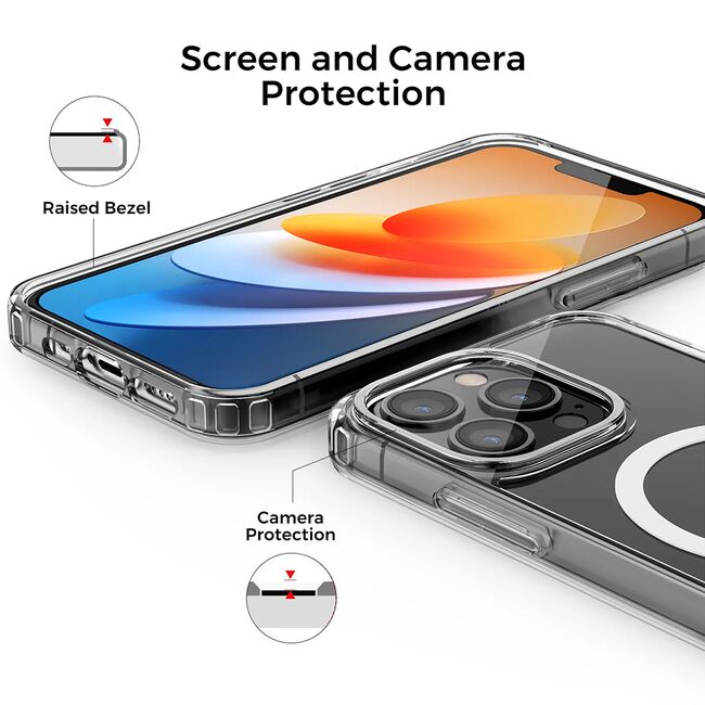 Pachet 360: Folie din sticla + Husa pentru iPhone 15 Pro Max cu MagSafe anti-shock 1.5 mm, clear