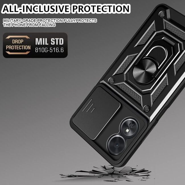 Husa Oppo A78 4G cu inel Ring Armor Kickstand Tough Rugged cu protectie camera (negru)