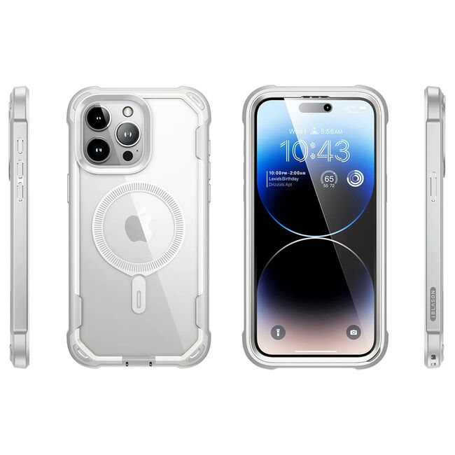 Pachet 360: Husa cu folie integrata iPhone 15 Pro i-Blason Ares MagSafe, alb