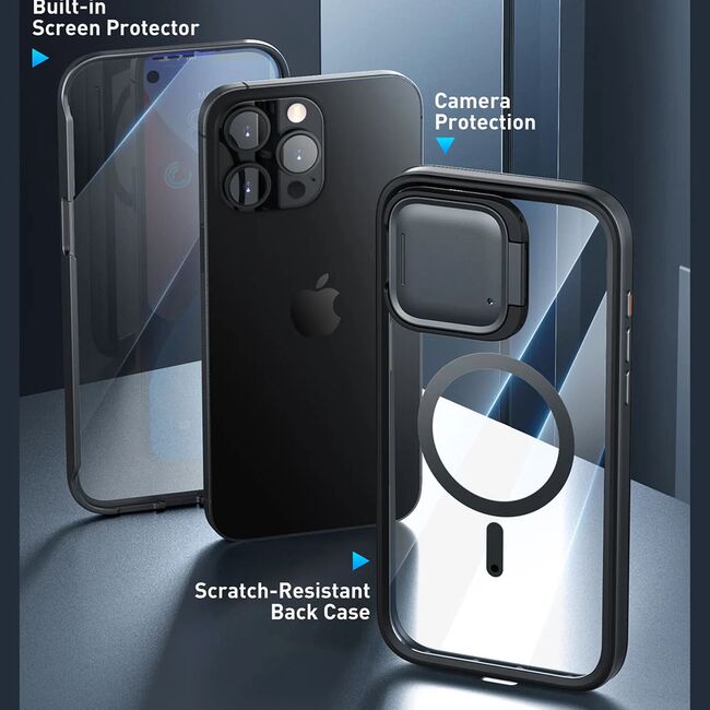 Pachet 360:Husa cu folie integrata iPhone 15 Pro Max i-Blason Shield MagSafe, negru