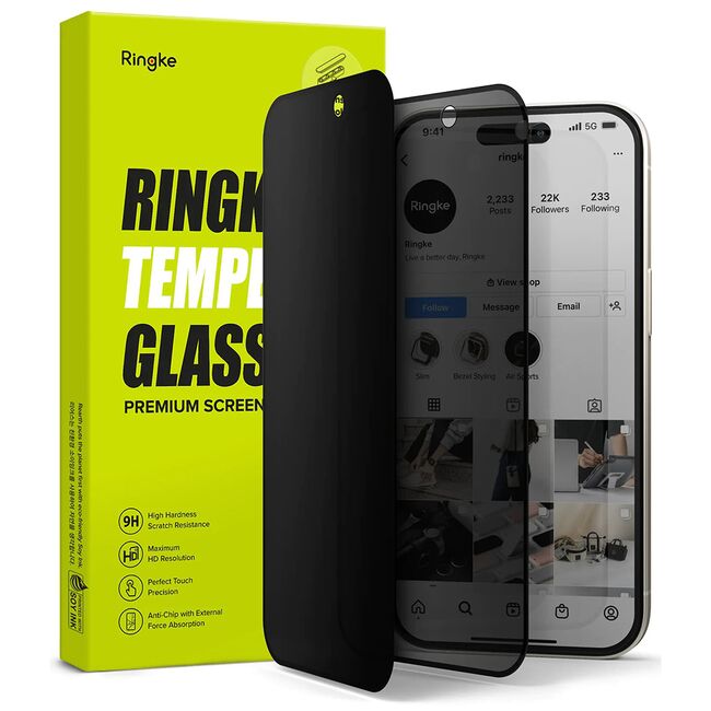 Folie sticla iPhone 15 Plus Ringke Cover Display Tempered Glass, privacy