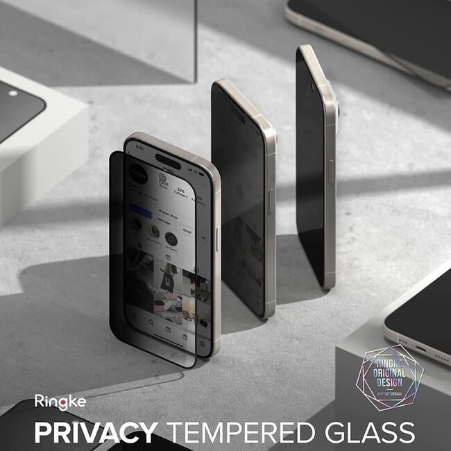 Folie sticla iPhone 15 Plus Ringke Cover Display Tempered Glass, privacy