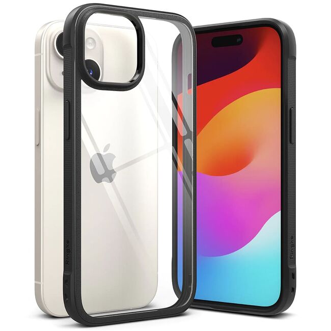 Husa iPhone 15 Plus Ringke Fusion Bold, transparent - negru