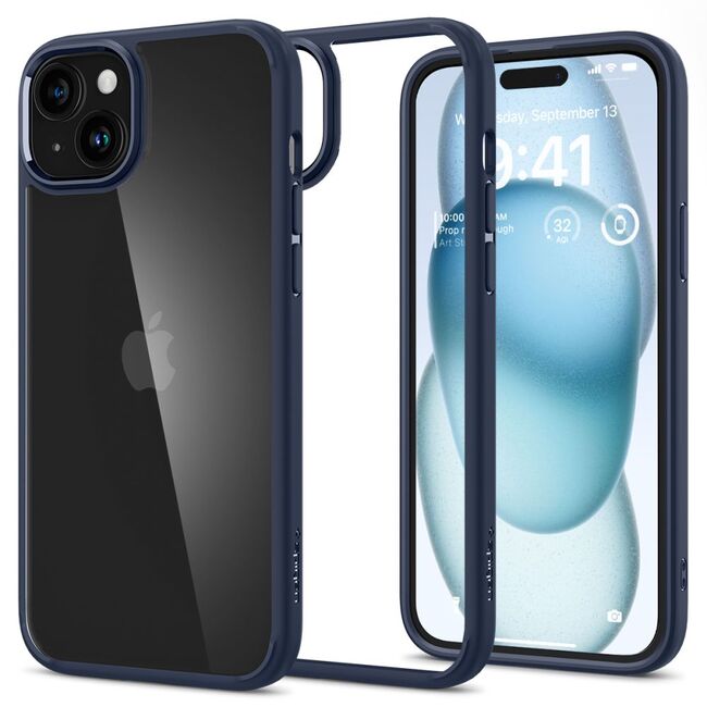 Husa iPhone 15 Spigen Ultra Hybrid, clear - navy blue