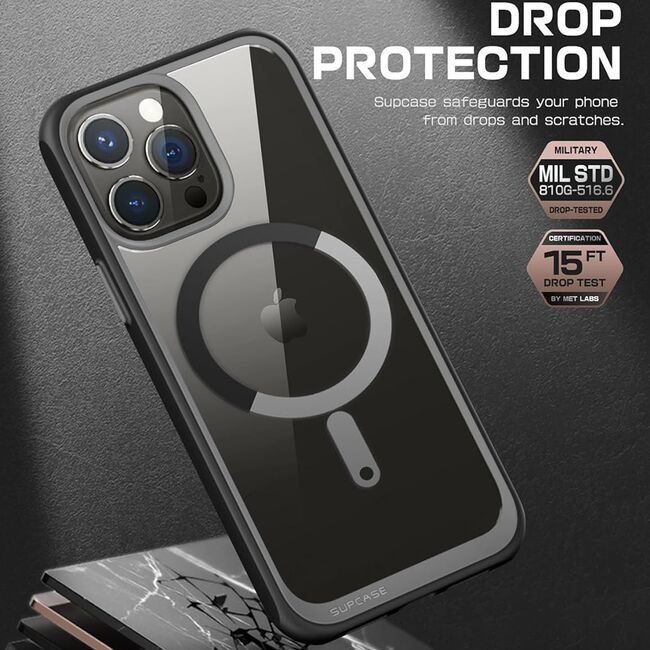 Husa iPhone 15 Pro Supcase Unicorn Beetle Slim Clear MagSafe, negru