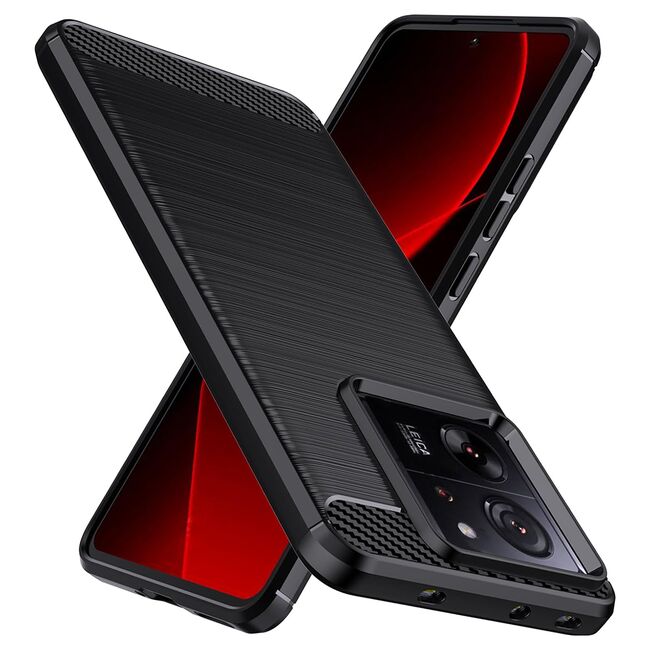 Husa Xiaomi 13T, 13T Pro Carbon Silicone, negru
