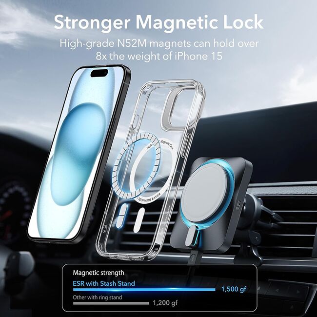 Husa pentru  iPhone 15 Plus - ESR Classic Hybrid HaloLock cu Magsafe si Kickstand - transparent