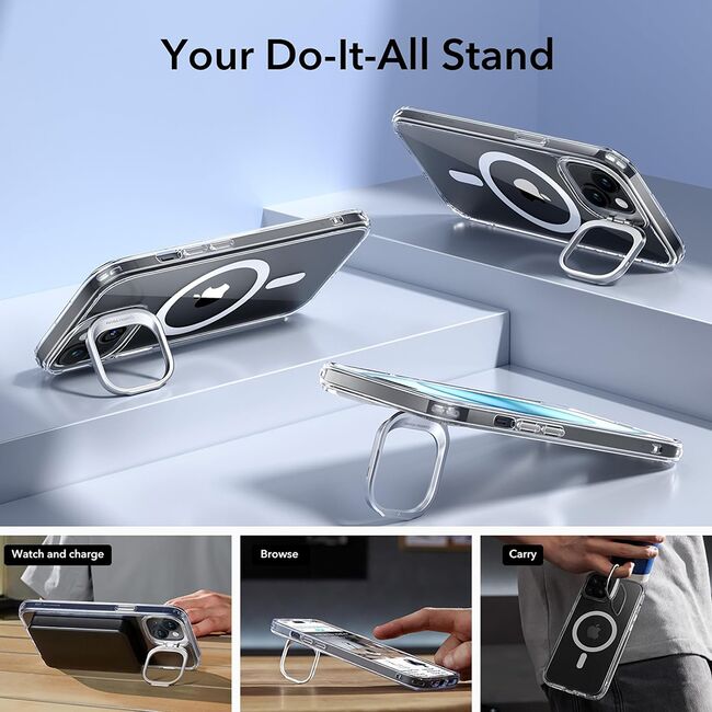 Husa pentru  iPhone 15 Plus - ESR Classic Hybrid HaloLock cu Magsafe si Kickstand - transparent