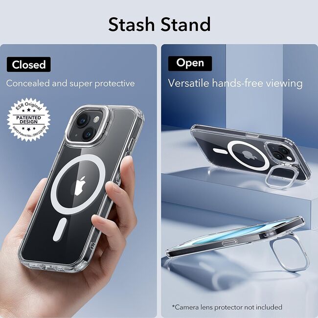Husa pentru  iPhone 15 Plus - ESR Classic Hybrid HaloLock cu Magsafe si Kickstand - transparent