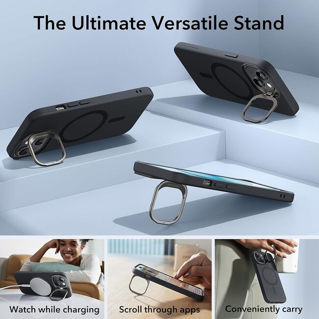 Husa iPhone 15 ESR Cloud Soft HaloLock Kickstand, negru