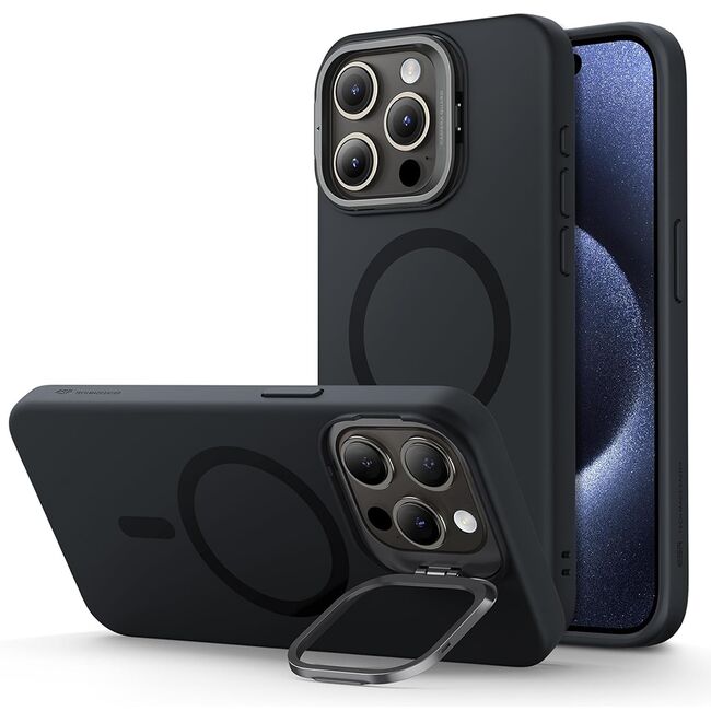 Husa iPhone 15 Pro ESR Cloud Soft HaloLock Kickstand, negru