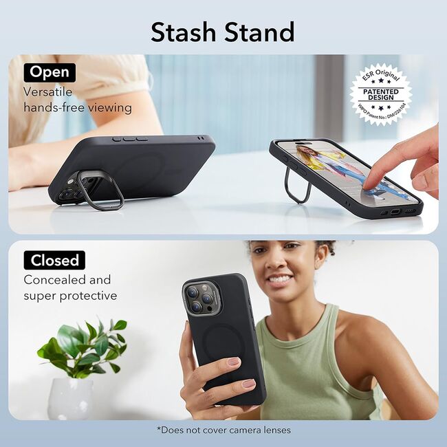 Husa iPhone 15 Pro ESR Cloud Soft HaloLock Kickstand, negru