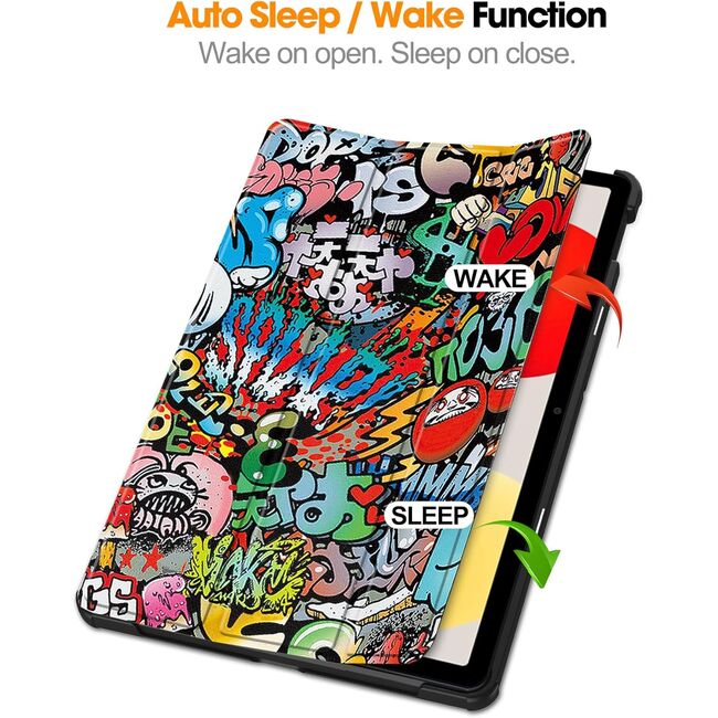 Husa Xiaomi Redmi Pad SE 11 inch, Aiyando UltraSlim de tip stand functie sleep/wake-up, grafitti
