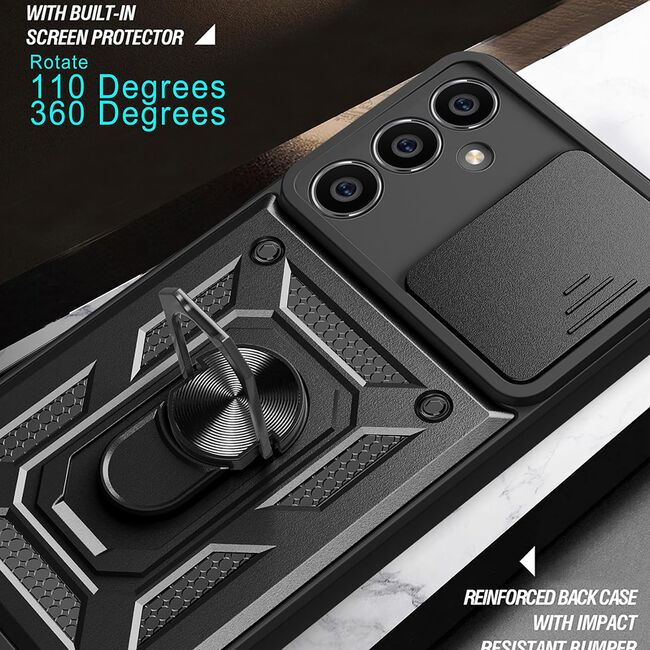 Husa pentru Samsung Galaxy S23 FE cu inel Ring Armor Kickstand Tough, protectie camera (negru)