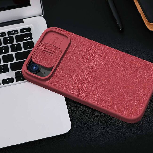 Husa iPhone 15 Plus Nillkin QIN Pro Leather, rosu