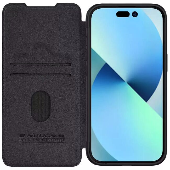 Husa iPhone 15 Nillkin QIN Pro Leather, negru